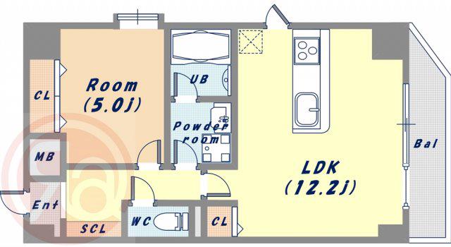 ゼクス九条(1LDK/8階)の間取り写真