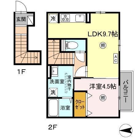 PREMILIFE中春日(1LDK/2階)の間取り写真