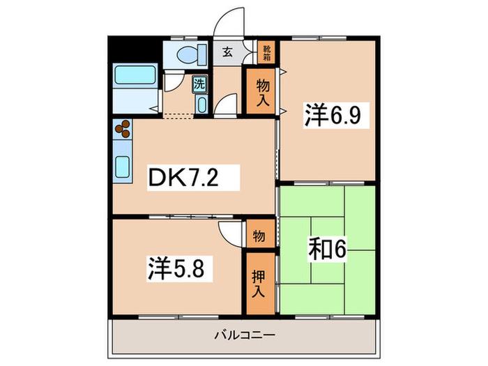 エントピアハウス(3DK/1階)の間取り写真