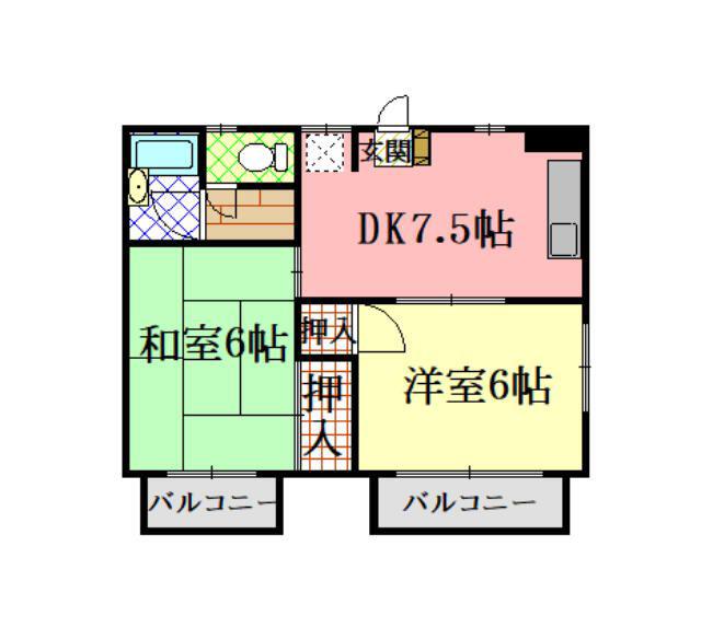 笹本ハイツA(2DK/2階)の間取り写真