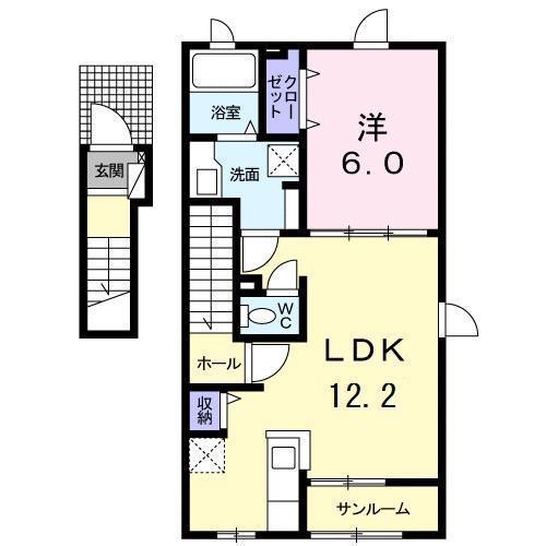 メゾンド・メルベーユ(1LDK/2階)の間取り写真