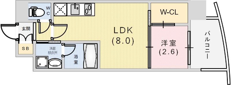 セレニテ神戸元町プリエ(1LDK/14階)の間取り写真