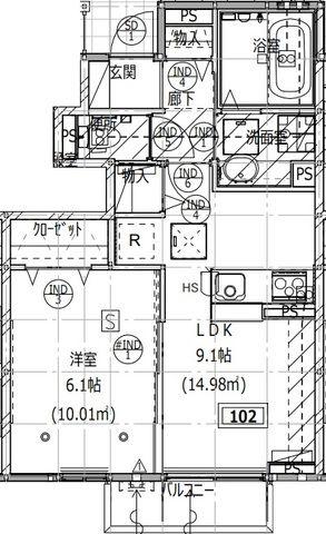 IEDES泉滝尻(1LDK/1階)の間取り写真