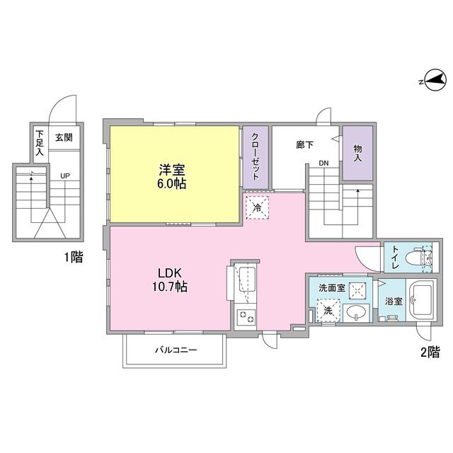 ハルシオンプレイスE棟(1LDK/2階)の間取り写真