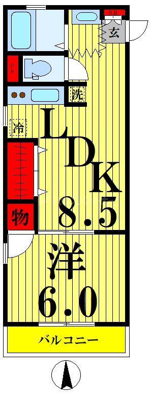 梅島笹野ハイツ(1LDK/2階)の間取り写真