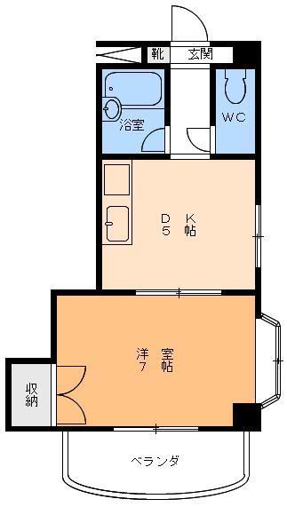 プリムベール湊町(1DK/3階)の間取り写真