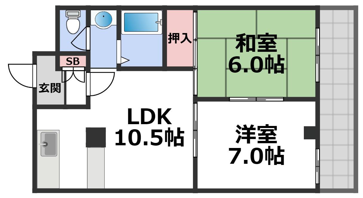 サンプラザ今里I番館(2LDK/6階)の間取り写真