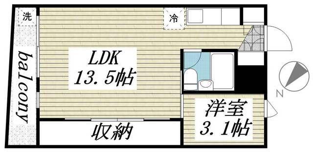 リエス大井仙台坂(1LDK/4階)の間取り写真