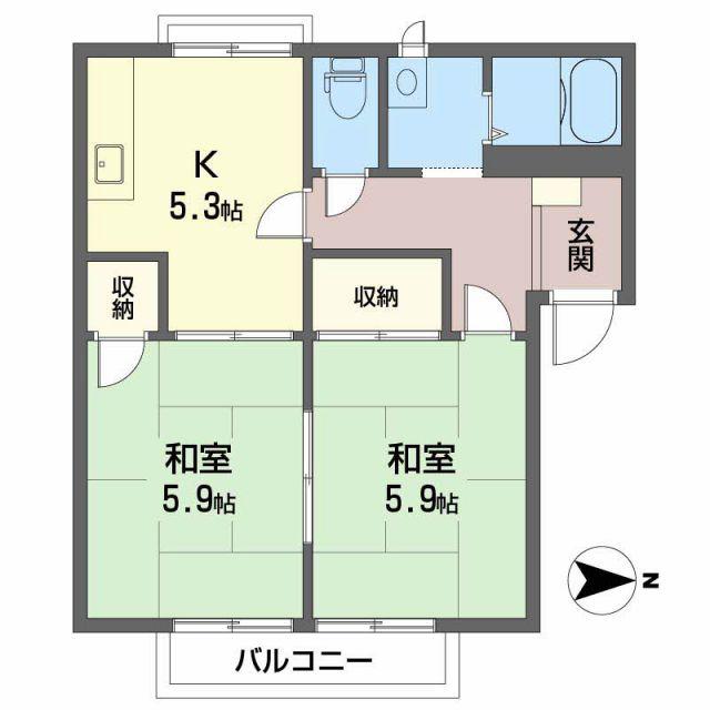 ＪＲ予讃線 新居浜駅 徒歩14分 2階建 築37年(2K/2階)の間取り写真