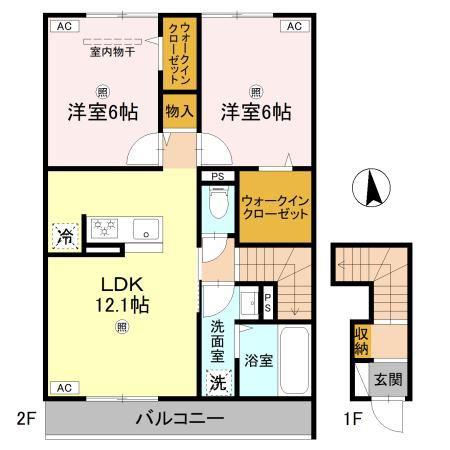 グランヴェール西の京(2LDK/2階)の間取り写真
