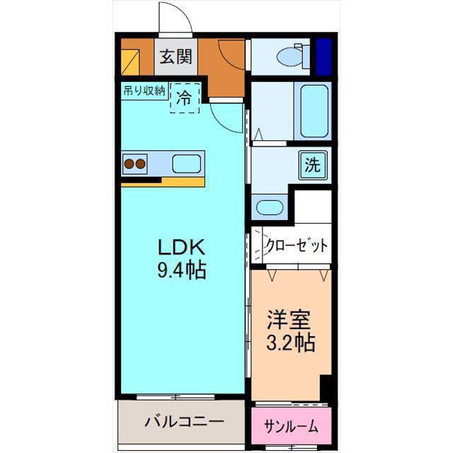 クレセール若松(1LDK/2階)の間取り写真