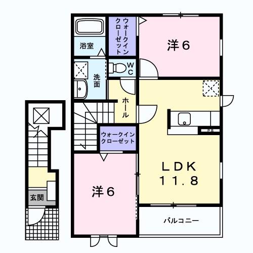 ベル・コリーヌS III(2LDK/2階)の間取り写真