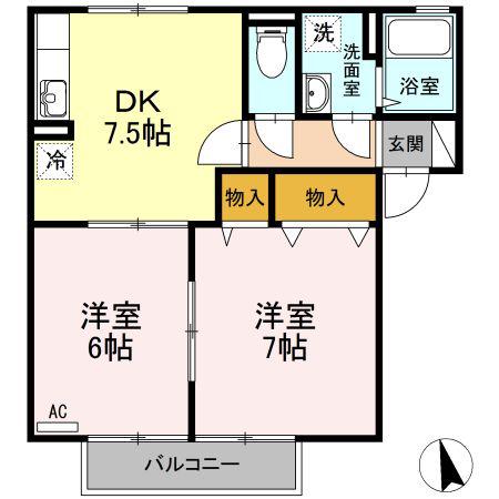コーポエスポワール(2DK/2階)の間取り写真