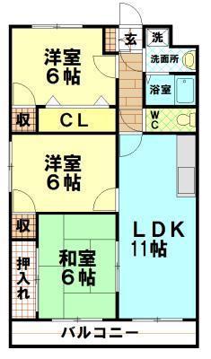 ハピネス富の原(3LDK/1階)の間取り写真