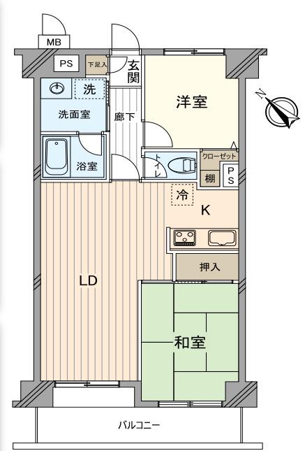 ライオンズマンション昭島(2LDK/6階)の間取り写真