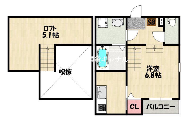 ラピーレ香椎(1K/2階)の間取り写真