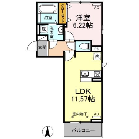 パークウエスト上別府 A棟(1LDK/1階)の間取り写真