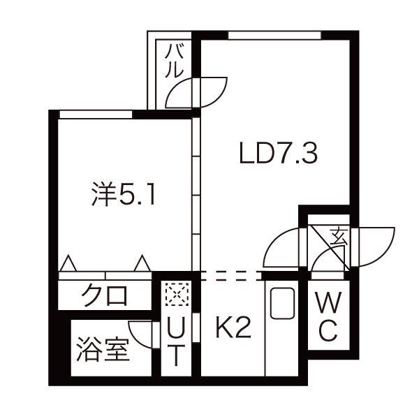 ボヌール宮の沢(1LDK/1階)の間取り写真