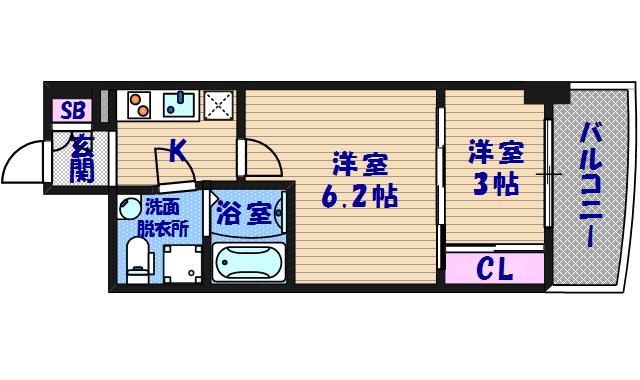 ラシュレエグゼ本町(2K/11階)の間取り写真