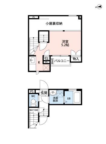 CB入間リーノ(1K/1階)の間取り写真