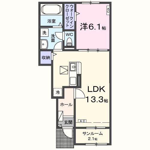 ソランジュ(1LDK/1階)の間取り写真