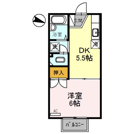 メゾン堀川 C棟(1DK/2階)の間取り写真