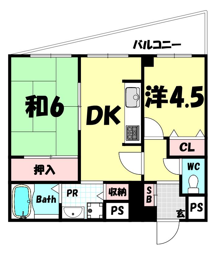 グランディア花隈駅前(2DK/7階)の間取り写真