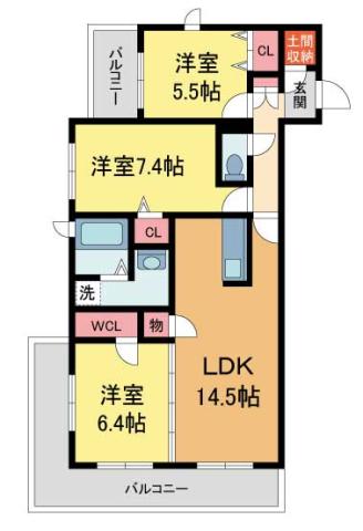 コモド夙川(3LDK/2階)の間取り写真