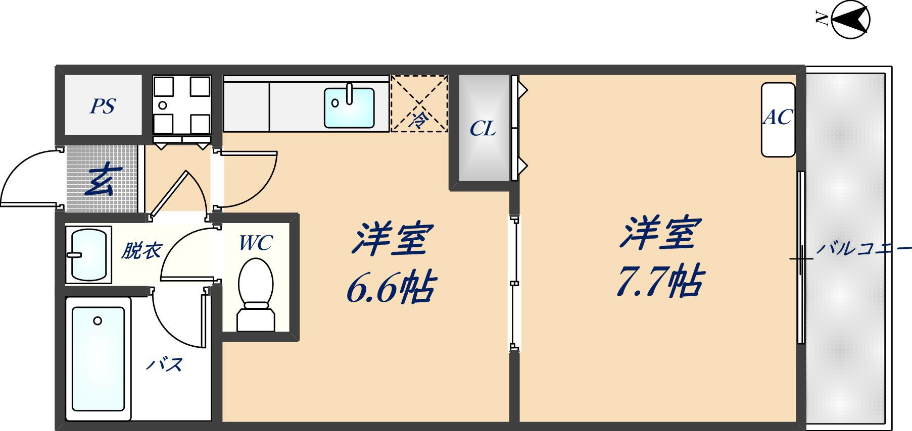 アルミュール桜ヶ丘 I番館(1DK/2階)の間取り写真