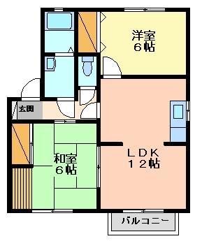 ベルコリーヌ小山B(2LDK/1階)の間取り写真