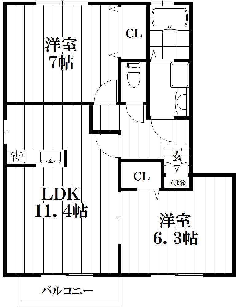 エーデルハイム(2LDK/2階)の間取り写真