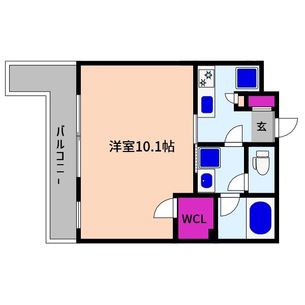 ウェルスクエア芦屋(1K/3階)の間取り写真