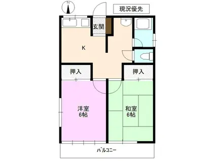 寺澤アパート B棟(2K/1階)の間取り写真