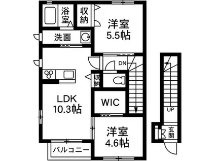 シャーメゾン スクイムタウンE(2LDK/2階)の間取り写真
