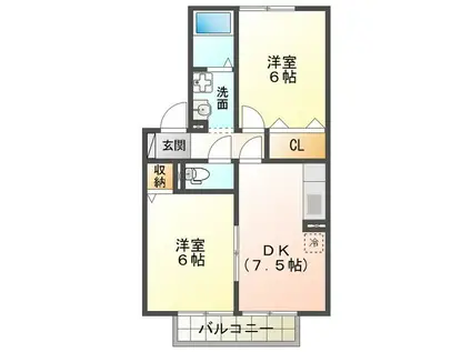 PLAIRE B棟(2DK/2階)の間取り写真