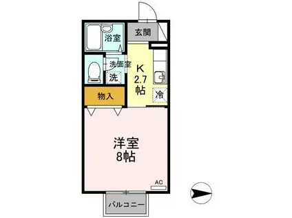 アベニューハタダIII(1K/2階)の間取り写真