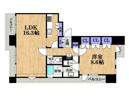インターフェルティー真田山(1LDK/2階)の間取り写真