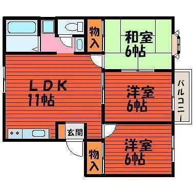 ファミーユ平野A(3LDK/2階)の間取り写真