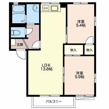 エスポアールMIDA A(2LDK/1階)の間取り写真