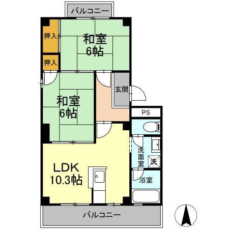 パルコ長和島(2LDK/2階)の間取り写真