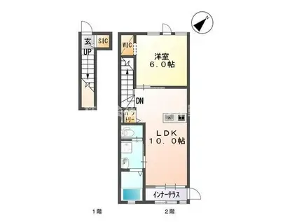 ユニヴァリィ泉(1LDK/2階)の間取り写真