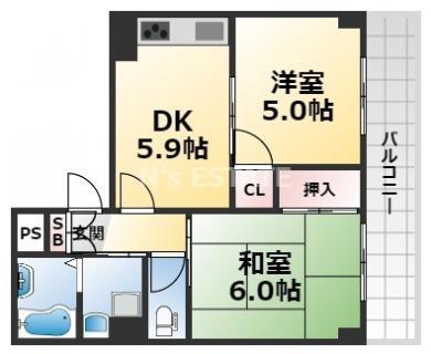 ホームAS1(2DK/2階)の間取り写真