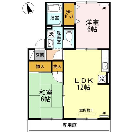 エスポワール米原B棟(2LDK/1階)の間取り写真