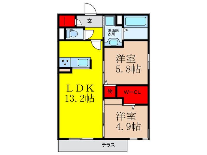 SPECIALE沢良宜西(2LDK/1階)の間取り写真