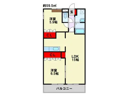 フォルティア(2LDK/1階)の間取り写真