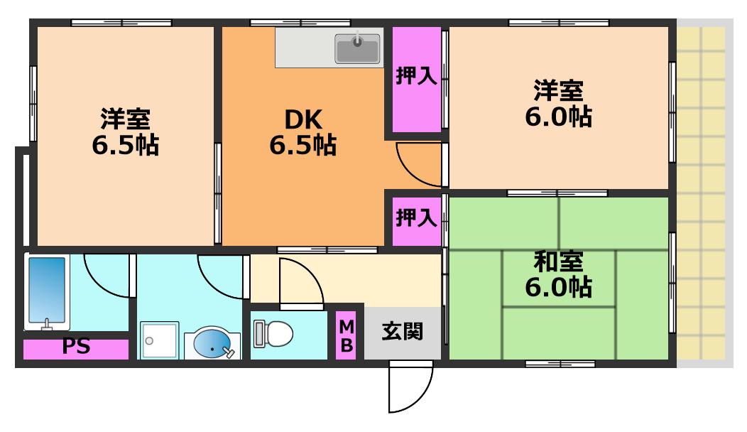 土井マンション(3DK/1階)の間取り写真
