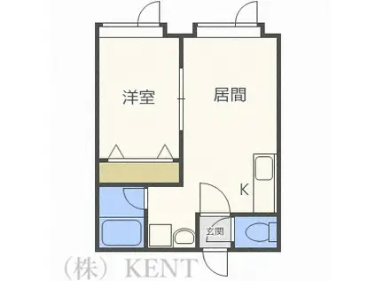 ハープシコート(1LDK/3階)の間取り写真