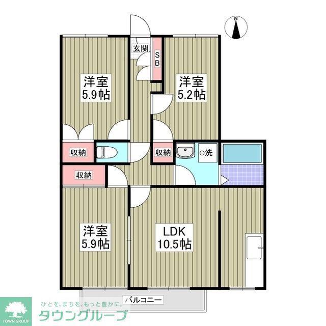 グランデュール瀬戸岡(3SDK/2階)の間取り写真