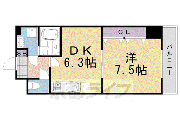 阪急京都線 洛西口駅 徒歩45分 4階建 築18年(1DK/2階)の間取り写真