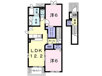クローバー三城B(2LDK/2階)の間取り写真